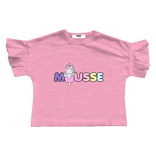 T-shirt unicorno crop rosa Mousse