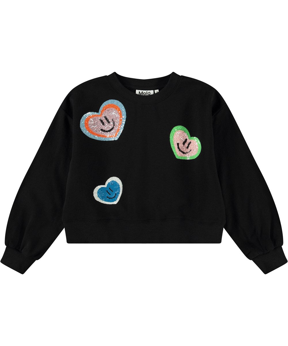 FELPA NERA CUORI PAILLETTES MOLO